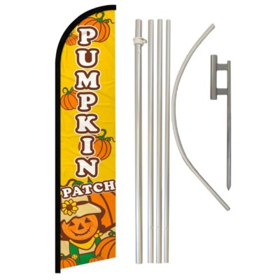 Pumpkin Patch Advertising Windless Banner Flag & Flag Pole Kit & Ground Spike