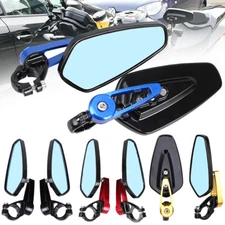 Universal Motorcycle 7/8" 22mm Handle Bar End Rearview Side Mirrors Aluminum 2X