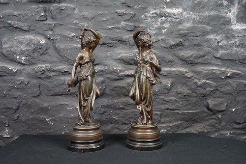Pair of Antique French Spelter Classical Female Figures ~ Country House Decor - Picture 5 of 10
