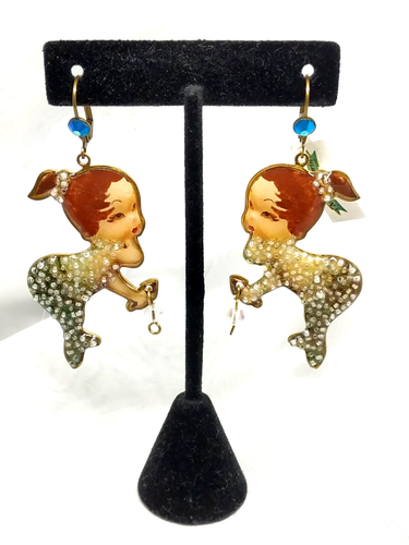 Lovely Michal Negrin Mermad Shape With Bright Beads Earrings ISRAEL - Picture 5 of 10