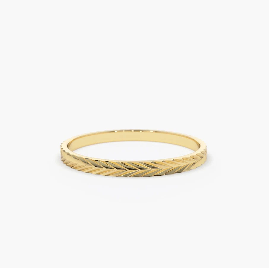 Damen Gold Ring 585 14K Gelb Gold Chevron Band Stil mit Prägung Fischgrätmuster - Bild 2 von 4