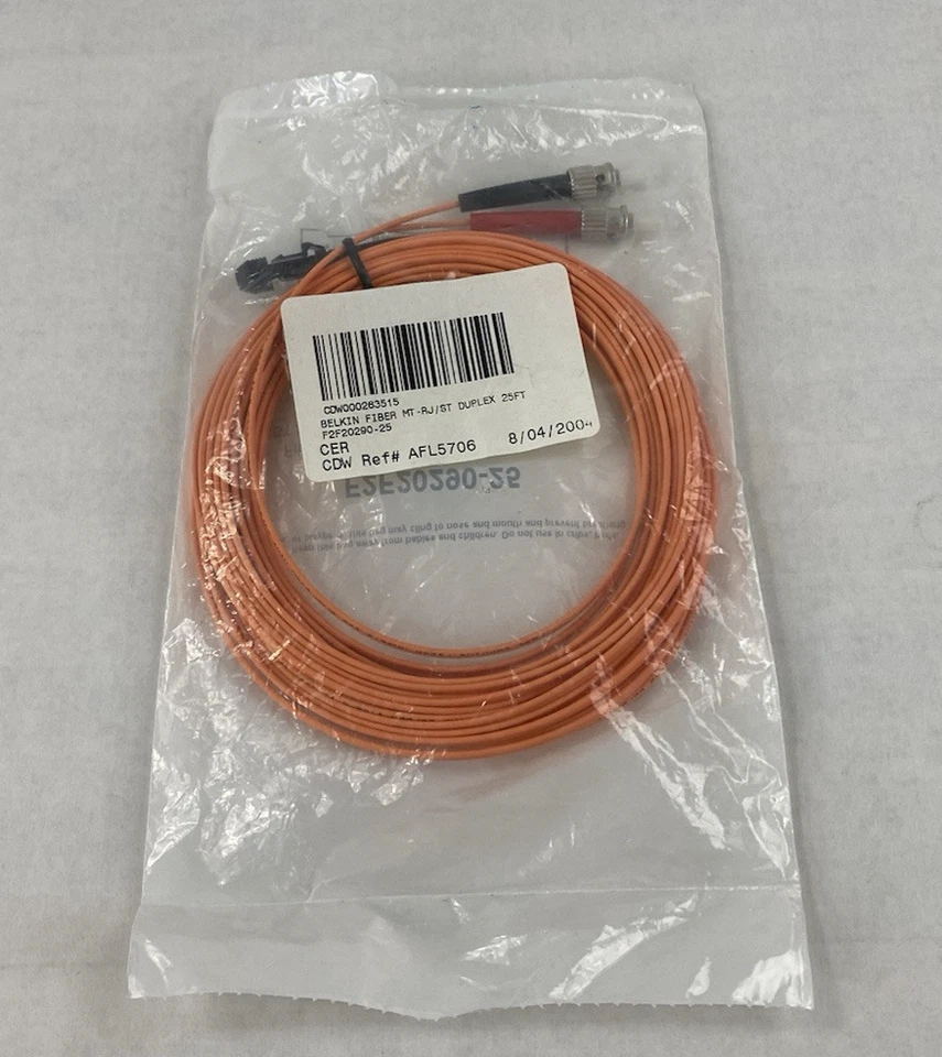 Belkin F2F20290-25 Fiber Optic Jumper Cable Multimode ST PC to MTRJ Female 25Ft - Image 2 of 4