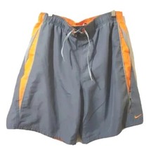 Nike Swimwear Mens L Gray Orange Drawstring Elastic Waist Pockets Mesh Lined