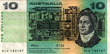 05 Australia / Australien P45g 10 Dollars 1974 - 1991 Sig. Fraser / Cole