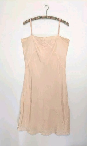Vintage 20s Slip Nightgown Short Embroidery Pieced Rayon Peach Antique B41 Exc - 第 1/8 張圖片