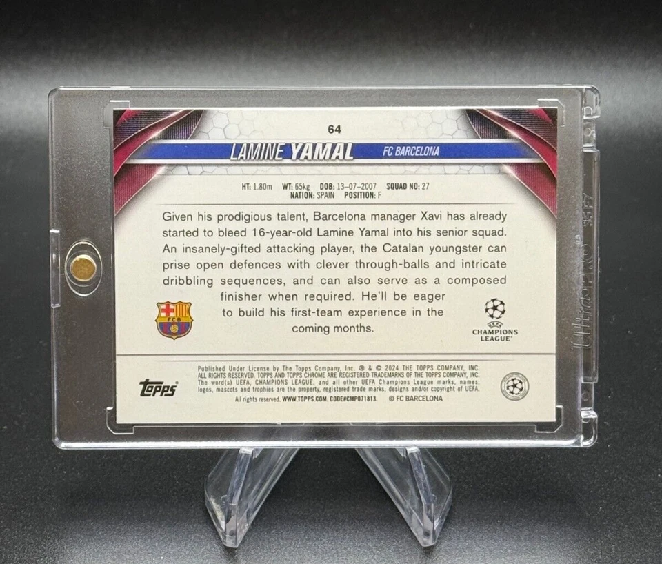 2023-24 Topps Chrome UCC Lamine Yamal #64 FC Barcelona Base Rookie Card (RC) - Image 2 of 4