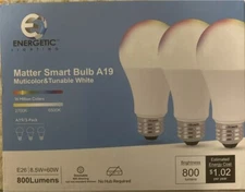 Matter Smart Bulb A19 Multicolor& Tunable White 3pack