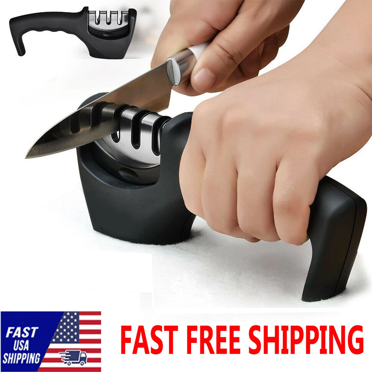 KNIFE SHARPENER 3 STAGE CERAMIC Tungsten Kitchen Knives Sharpening Hone  Tool US