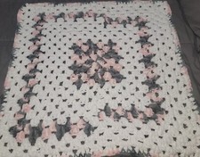 Beautiful Handmade White  Pink Crocheted Baby Blanket 31x30 Super Soft