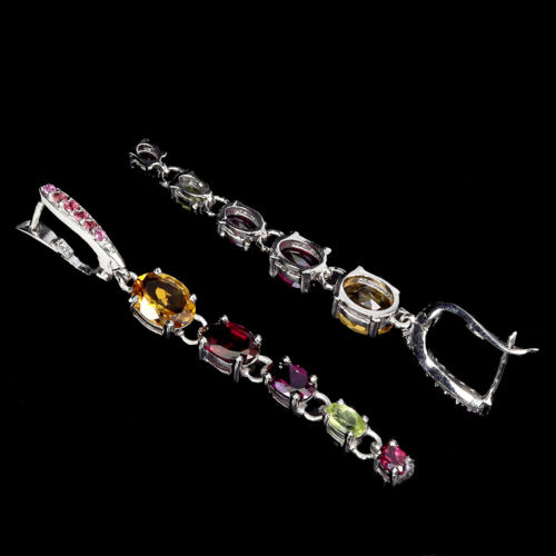 925 Sterling Silber Ohrringe Oval Citrin Peridot Rhodolith Natur Edelstein Jude - Bild 3 von 14