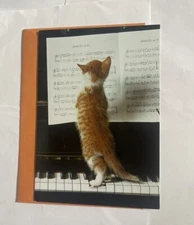 Happy Birthday Greeting Card Cat On Piano HB  To MEW Orange Envelope