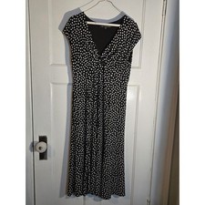 Jones Wear Dress Black White Polka Dot Faux Wrap V-Neck Cap Sleeve Midi Size 12