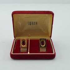 Vintage Swank Mesh Wrap Cuff links Ruby Red Glass Gold Tone Mid Century Jewelry