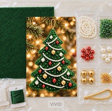 DIY Beaded Christmas Tree Felt Ornament Craft Pattern KIT New