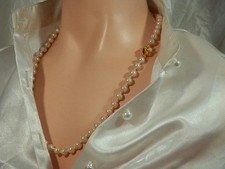 Vintage 1960's Signed Japan Glass Faux Pearl Fancy Clasp Necklace 275n