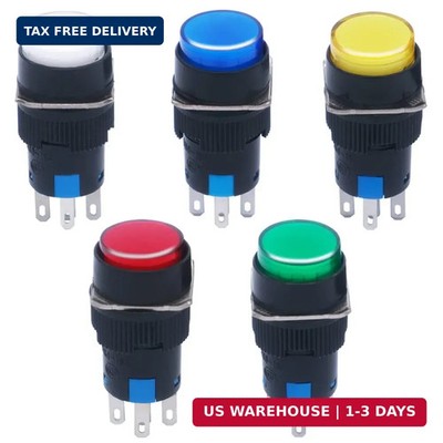 mxuteuk 5pcs 16mm DC12V Momentary LED Push Button Switch Round Cap 1 NO 1 NC SPD