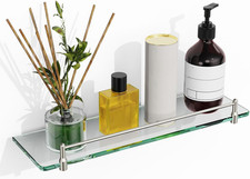 Glass Bathroom Shelves,Brushed Nickel Floating Shelves for Wall Rectangular Mode