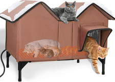 Extra Large Heated Cat House for Outside, Elevated Waterproof Outdoor Cat House