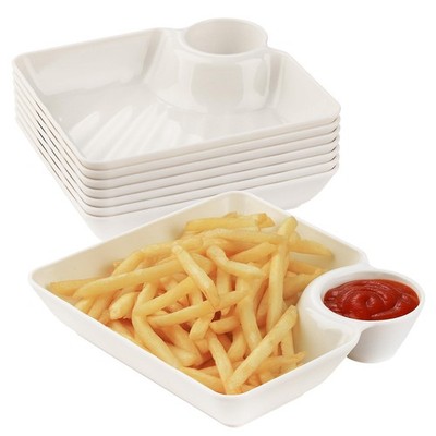 RAMFIYN 8 pcs Chips and Salsa Serving Dish, White Reusable Chip and Dip Bowl Ser