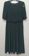 L3 Jessica Howard Green Ruched Keyhole Midi Elbow Sleeve Dress Sz 12