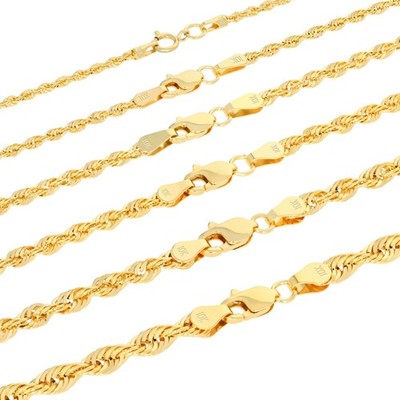 10K Yellow Gold 2mm-4mm Light Diamond Cut Rope Chain Necklace Men Women 16''- 30''