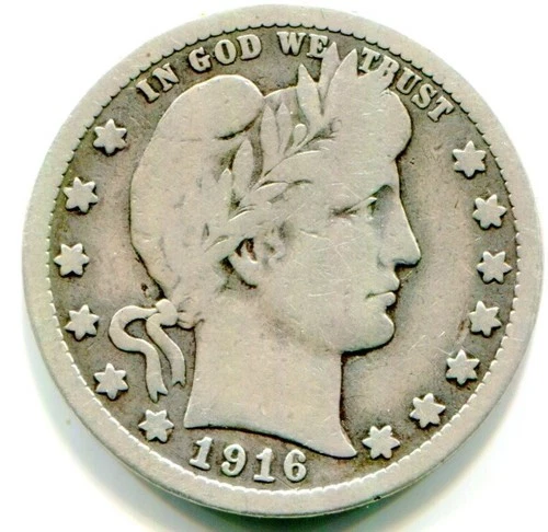 1916-D Silver Barber Quarter !!  Partial Liberty !