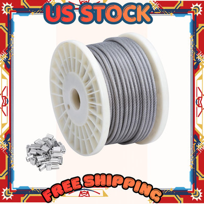 200 Ft 3/16'' Wire Rope Stainless Steel Vinyl Coated Aircraft Cable, 7x7 Strands