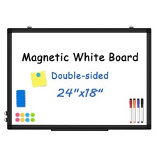 Double-Sided White Board Black Aluminium Frame 24x18 Dry Erase Magnetic Whiteboa