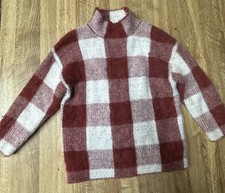Zara Kids Buffalo Plaid Sweater Soft Fuzzy Knit Warm Winter Pullover Red White 6