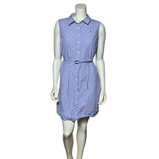 Tommy Hilfiger Blue White Polka Dot Sleeveless Button Down Shirt Dress Cotton