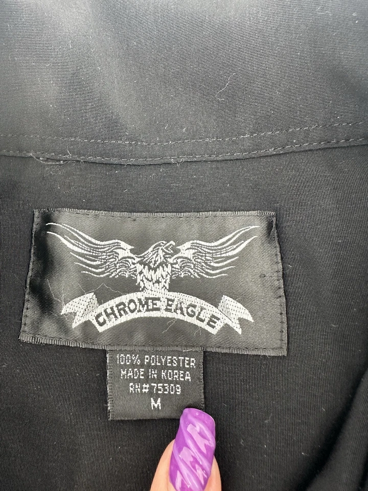 Camisa negra cromada águila para motocicleta manga corta abotonada para hombre talla M calavera Foto 3 de 4