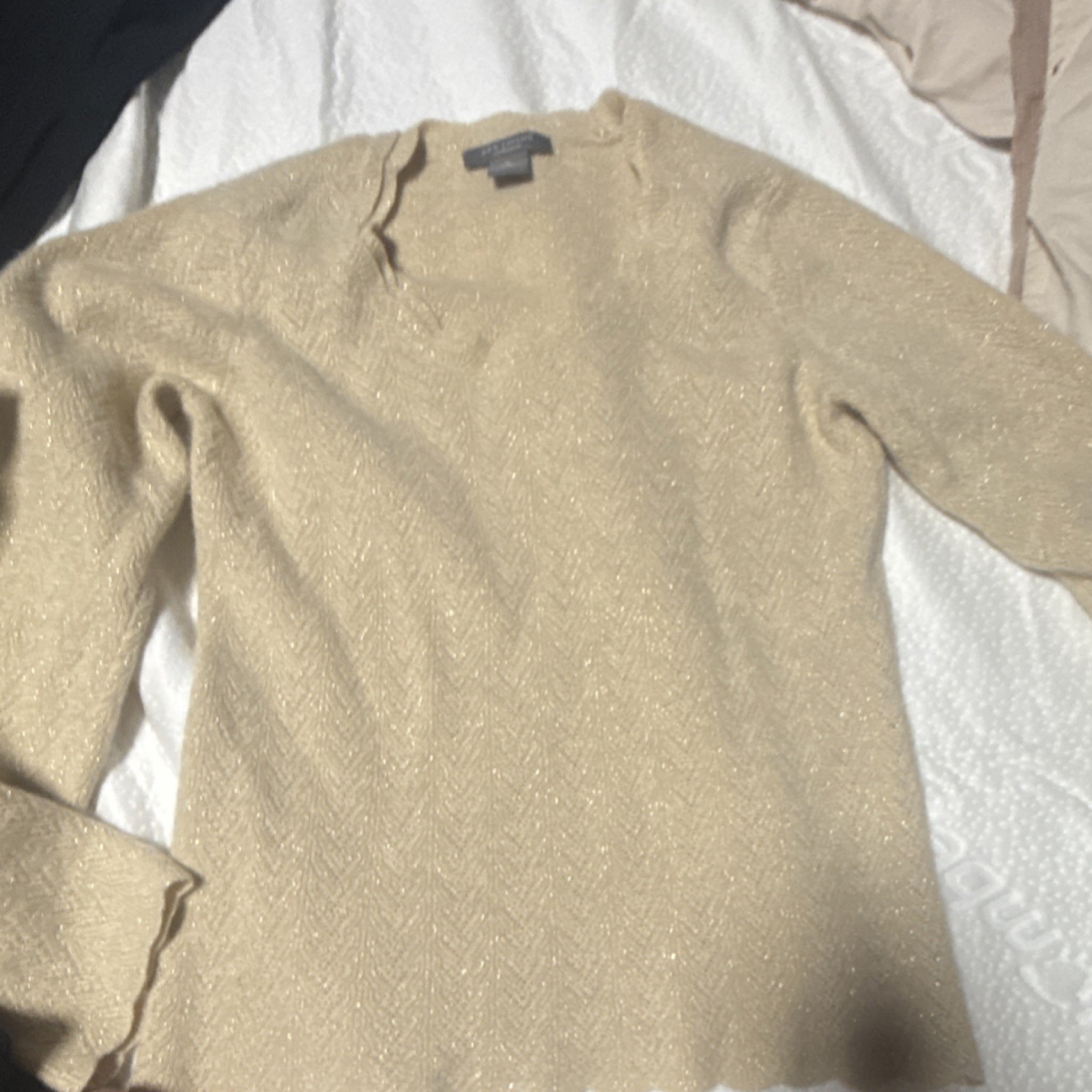 Ann Taylor Beige Cashmere Knit Pullover Sweater Crew Neck Long Sleeve M Women