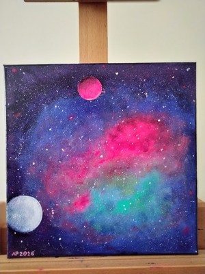 Original Acrylic Painting Stretched Canvas 12''x12''x0.6'' Wall Art Decor Universe