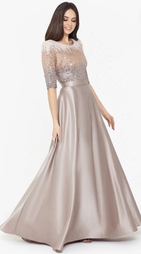 Betsy & Adam Quinn Mocha Beige Sz 14P Embellished Sequin Ball Gown Pockets $330 - Picture 5 of 7