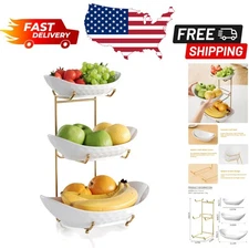 Multi-Functional 3-Tier Ceramic Bowl with Metal Rack - Perfect for Entertaining