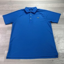 Lacoste Polo Shirt Mens Medium Blue Solid Croc Logo Golf Performance Polyester