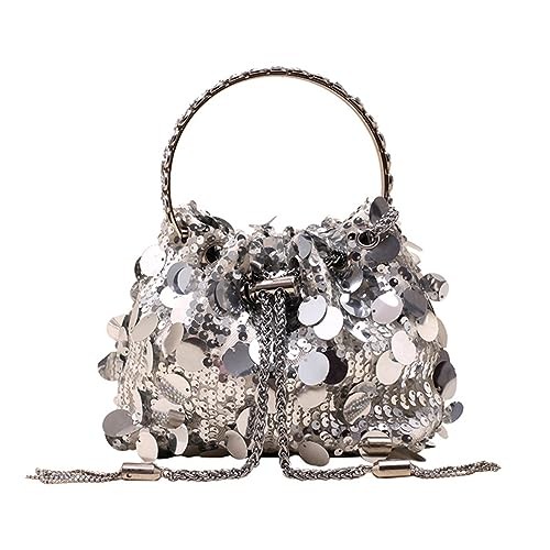 RomanticDesign Women Sparkly Sequin Clutch Purse Glitter Metal Tassel Silver
