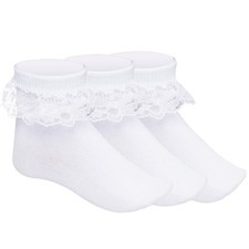 Girls White Ruffled Lace Cotton Ankle Kids Socks 5-7 Years Lace Socks