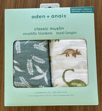 Aden  Anais Classic Muslin Swaddle Blankets Dino Jungle 44" x 44" New Sealed