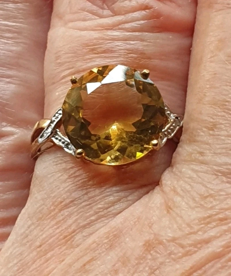 ❤ANILLO JAYNES GEMAS 5CT CITRINO Y DIAMANTE ORO 9K K UK O. EU 55. US 7. Foto 3 de 4