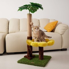 33.86 Inch Tall Cat Scratching Post Premium Sisal Rope Sunflower Platform