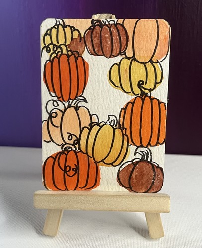 ACEO Original Painting Spooky Halloween Fall Pumpkin Nature By ShortbusExpress
