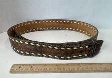 Vintage Western Tooled  Stitched Leather Belt Mens 42" Long No Buckle "Joe"