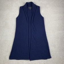 Tahari Pure Luxe 100 Cashmere Open Front Long Cardigan Womens Small Blue