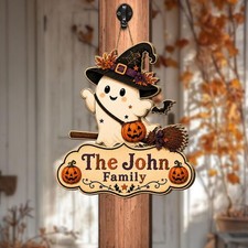 Personalized Halloween Ghost Family Name Sign, Witch Porch Decor