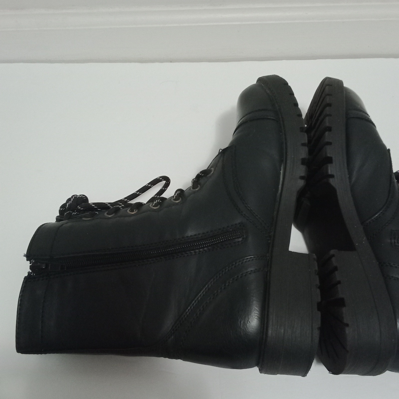 SAOLA Stivali Madden Ragazza Neri 8 Combat Goth Ecopelle Stivali Zip Suola Angola Caviglia