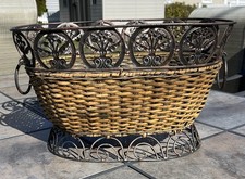 Wicker Basket With Metal At Base And Design Around Top 18 1/2  x10 3/4x11 1/2