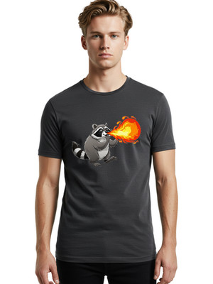 Raccoon-Breathing-Fire-9 Mens Graphic Tee, 100% Cotton, Casual Summer Wear