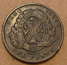 1842 Canada, Bank of Montreal One Penny Bank Token ( very-fine)