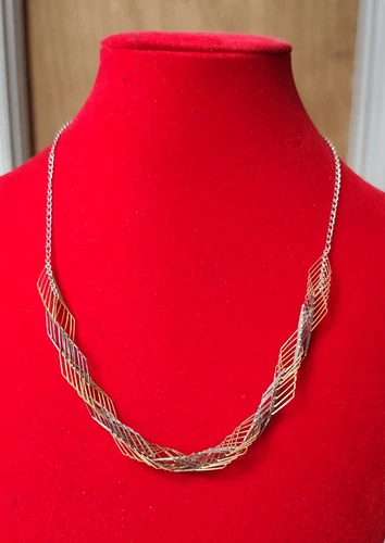 10k Gold 925 Sterling Silver Modernist Wire Abstract Link Necklace 18” Evening - Picture 1 of 1
